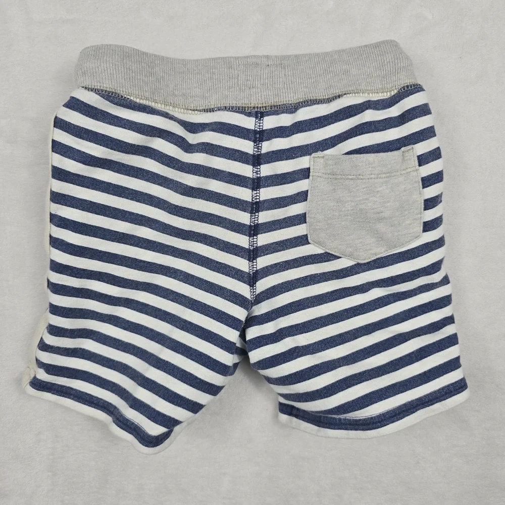 OshKosh Bgosh Boys 4T Blue White Striped French Terry Shorts Elastic Waist